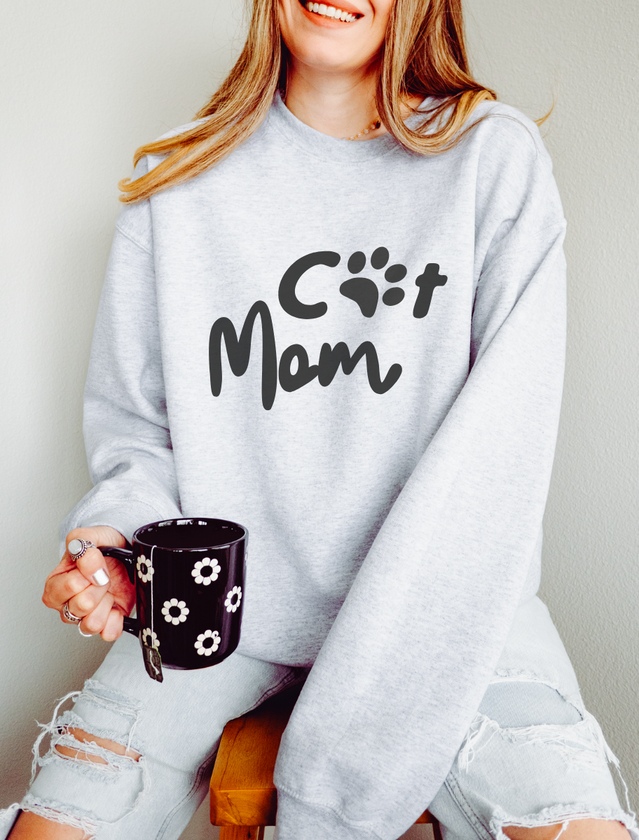 cat mom paw sweatshirt meow lovers white